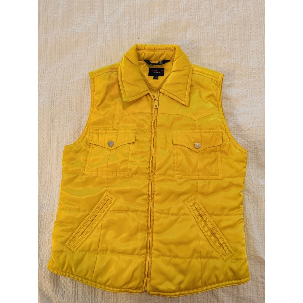 Tommy Jeans Full Zip Front Quilted Puffer Sleeveless Vest Yellow Size XS